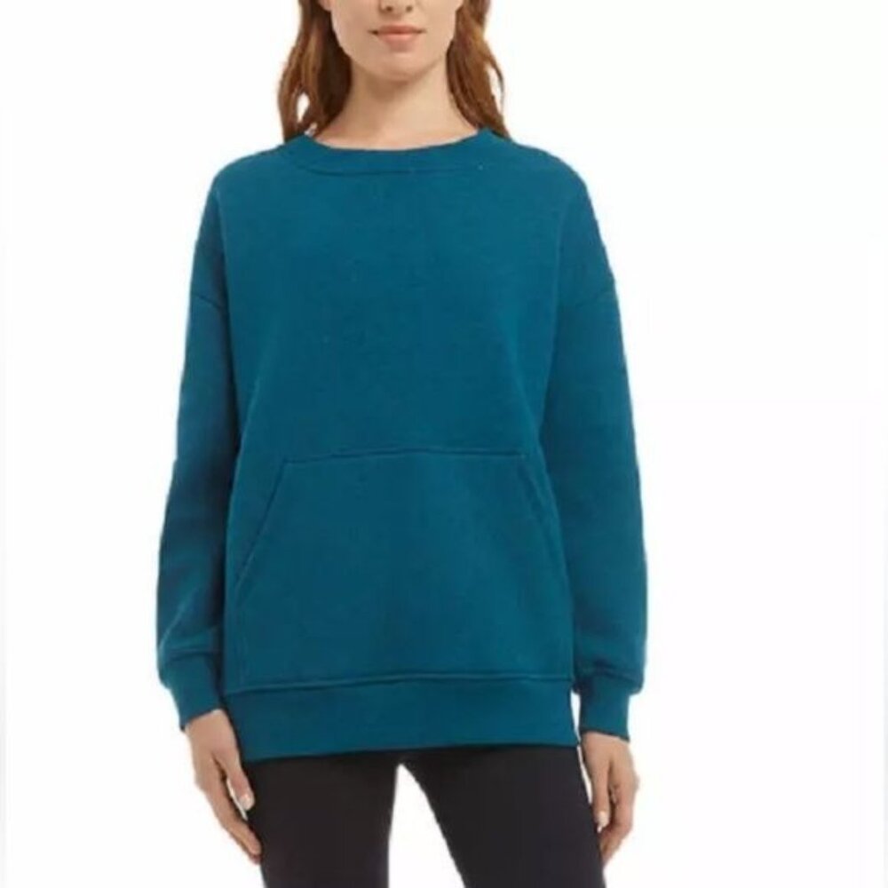 Danskin Womens Teal Pullover Sweatshirt With Pocket XL Cotton Blend